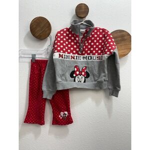 Minnie Mouse Spell out‎ Quarter Zip Pullover Matching Polka Dot Fleece Pant XS